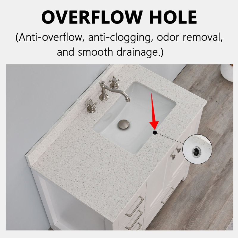 Pdpbath 36'' Quartz Single Bathroom Vanity Top with Sink Pdpbath 36'' Quartz Single Bathroom Vanity Top with Sink